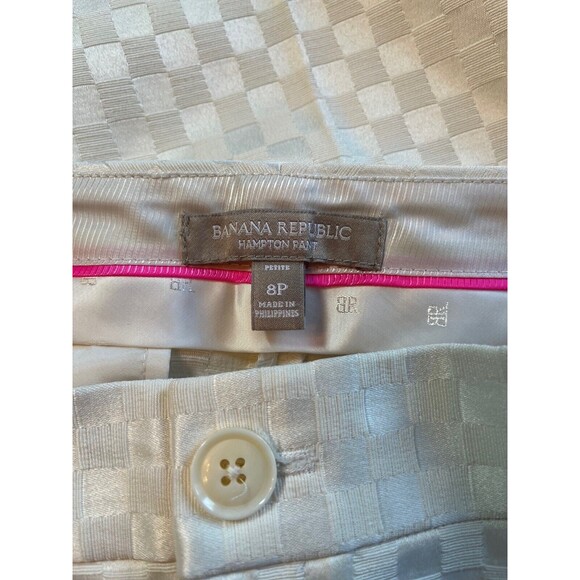 Banana Republic Hampton Pants Women's White Cream Checkerboard Cropped Petite 8 - Picture 3 of 15